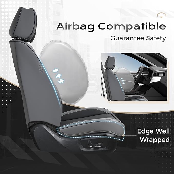Coverado Car Seat Covers Full Set, Car Seat Protector Waterproof, Nappa Leather - Image 5