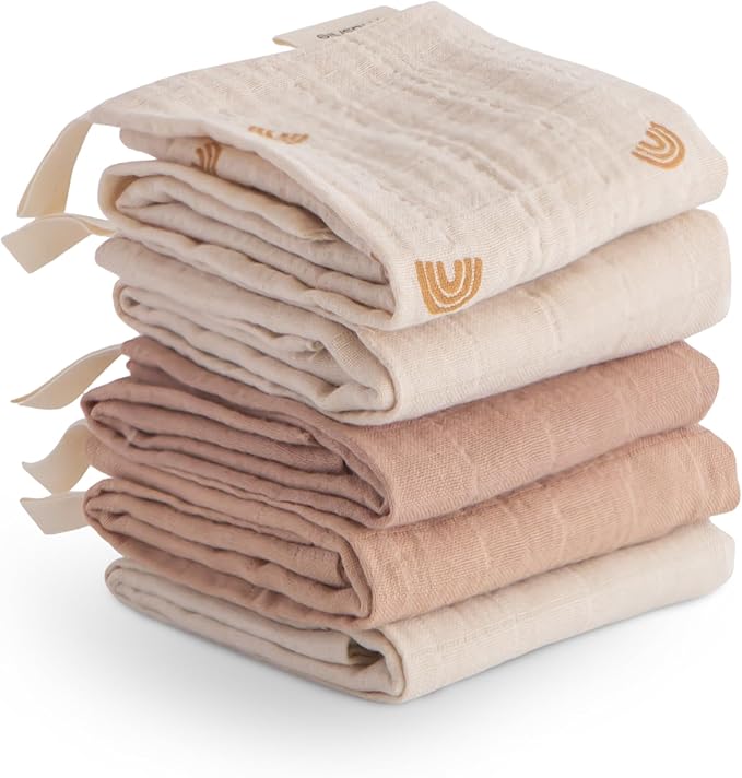 mushie Muslin Organic Cotton Washcloths 5-Pack | Soft Wipes by mushie