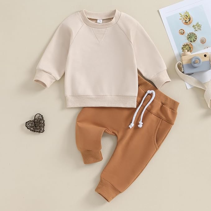 Toddler Baby Boy Clothes Solid Color Long Sleeve Crewneck Sweatshirt Top Casual - Image 2