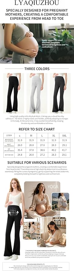 High Waist Yoga Pants, Maternity Bootcut Leggings, Cotton Blend Spandex - Image 3