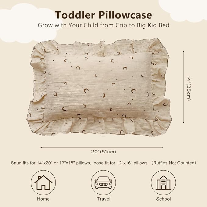 BuLuTu Muslin Toddler Pillowcases Girls Boys, Soft Breathable Cotton Kids - Image 2