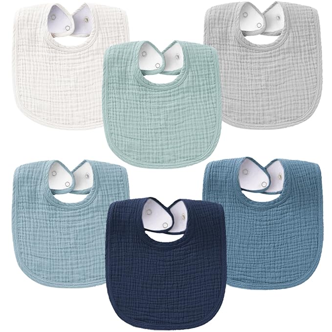 Konssy 6-Pack Muslin Baby Bibs for Boys & Girls, Soft Cotton Absorbent Bandana by Konssy