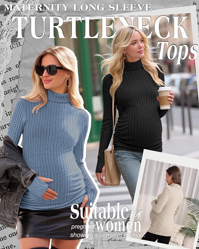 3 Pack Maternity T-Shirts Pregnancy Tops Women Sweater Long Sleeve Turtleneck - Image 2