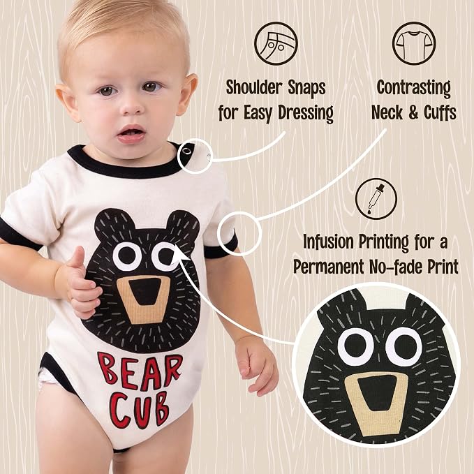 Lazy One Cute Unisex Baby Bodysuit, Cute Animal Designs, 6-18 Months - Image 4