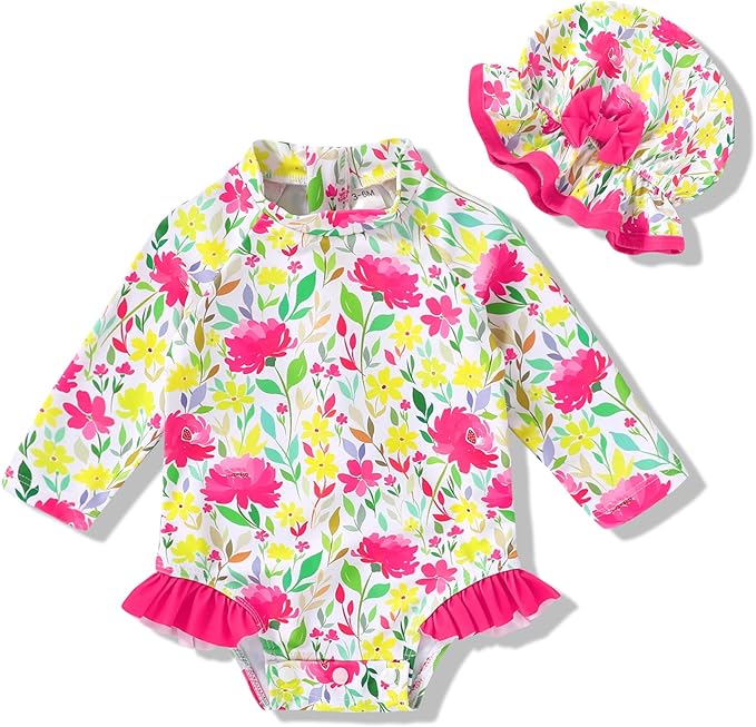 Infant Baby Girl Swimsuit One-Piece Long Sleeve Rash Guard by YOUNGERTREE