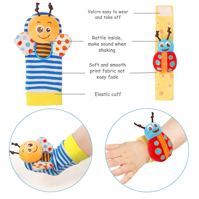 Bloobloomax Soft Baby Rattle Wrist Rattle Foot Finder Socks Set, Cotton and - Image 2