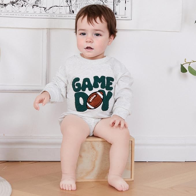 VISGOGO Newborn Infant Baby Boy Girls Oversized Romper Little Dude Sweater - Image 2