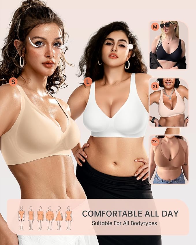 OEAK Womens Deep V Bras Wireless Comfortable Bra Supportive No Underwire Bras - Image 5