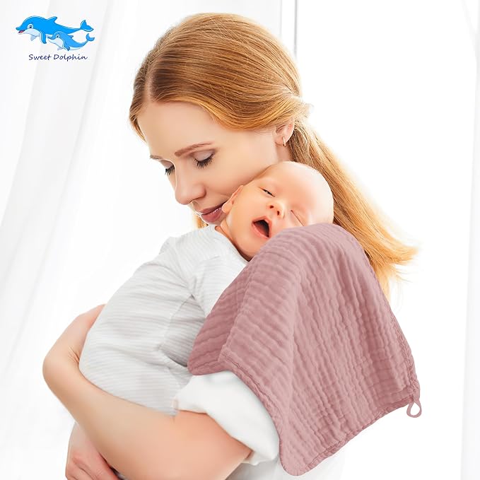 SWEET DOLPHIN 12 Pack Muslin Burp Cloths Large 100% Cotton Burping Clothes - Image 2