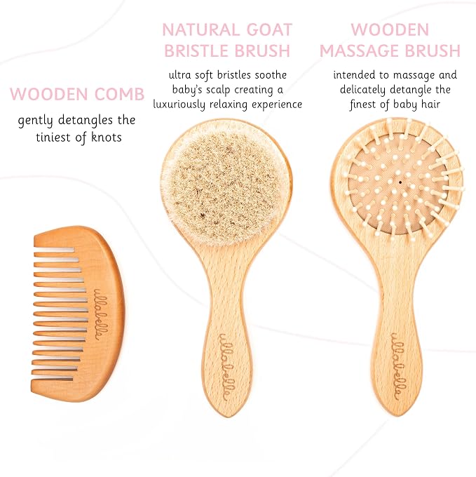 Ullabelle 3 Piece Wooden Baby Hair Brush and Comb Set - Image 2
