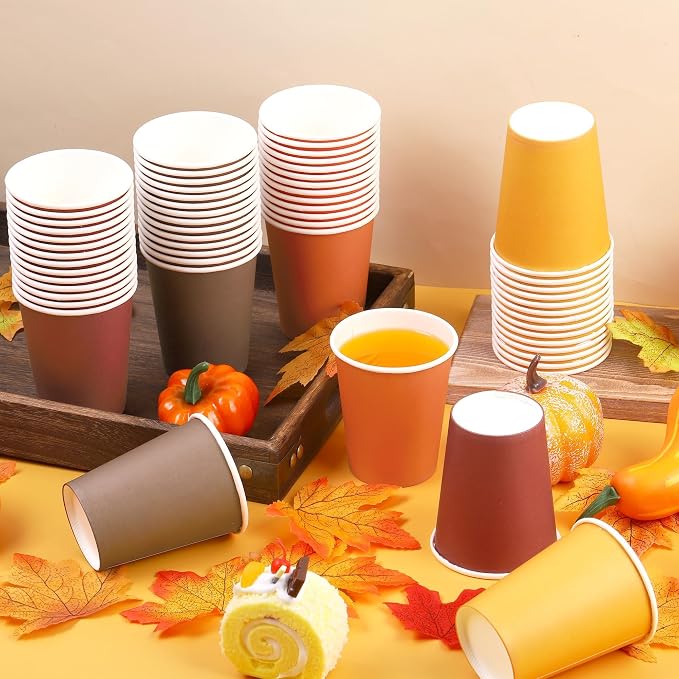 URATOT 60 Pieces 9 Ounce Disposable Paper Cups Autumn Color Party Cups - Image 5