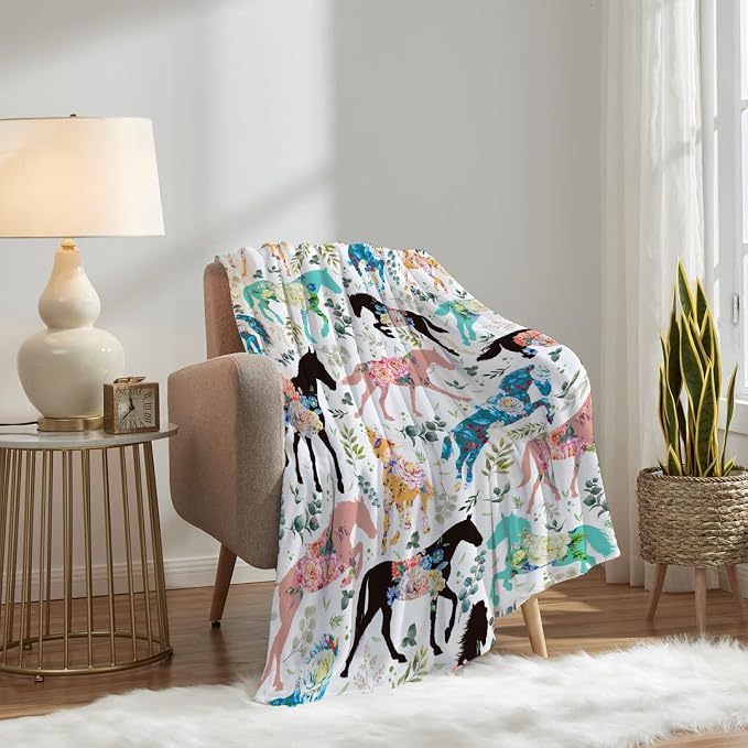 Colorful Floral Horse Throw Blanket - Image 7