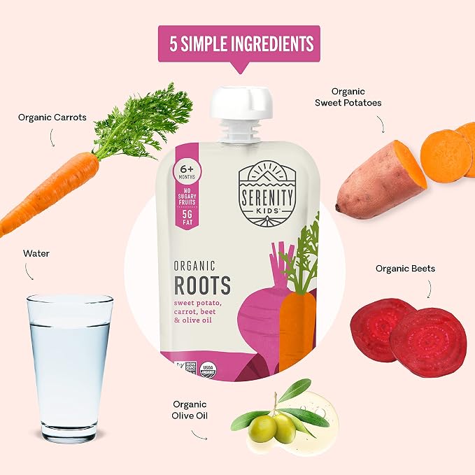 Serenity Kids 6+ Months USDA Organic Veggie Puree Baby Food Pouches | No Sugary - Image 3