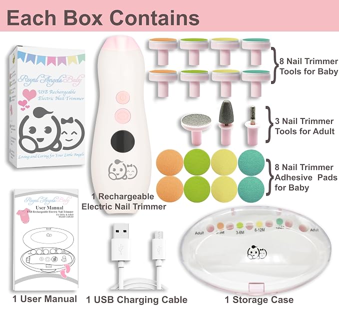 Rechargeable 22 in 1 Baby Nail Trimmer, Usage Labeled Case, 13 Extra - Image 5