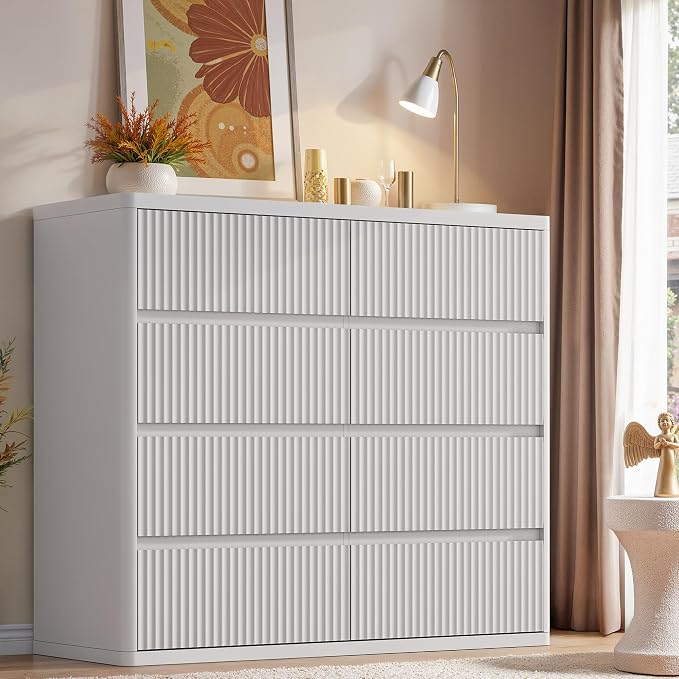 White 8 Drawer Dresser, Modern Fluted Dressers & Chest of Drawers - Image 4