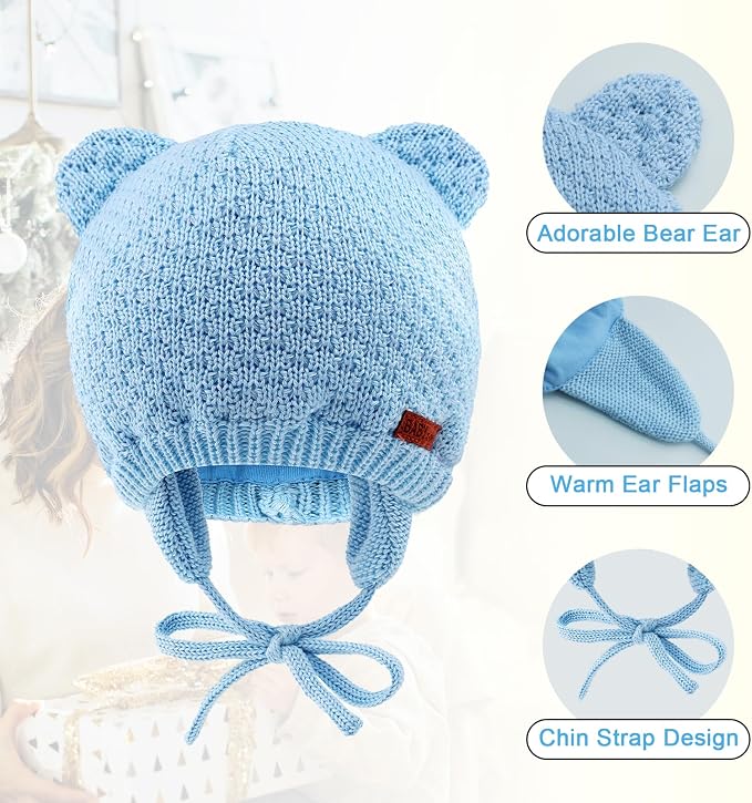 XIAOHAWANG Baby Hat Cute Bear Toddler Earflap Beanie Warm - Image 4