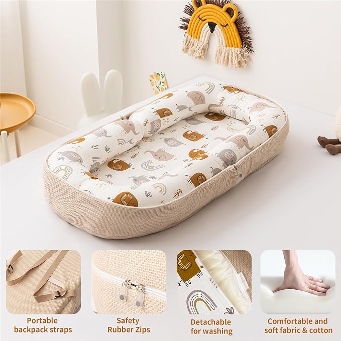 Baby Lounger, Foldable Infant Nest Pillow - Image 6