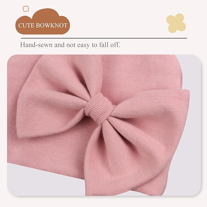 Bamery Newborn Baby Girl Hat Cotton Baby Bow Beanie Preemie Hats Spring Infant - Image 3