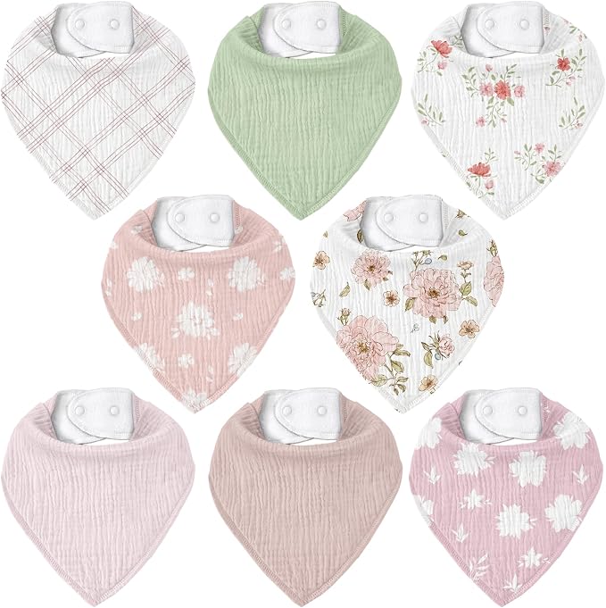 Muslin Baby Bibs 8 Pack, Baby Bandana Drool Bib by CivaruaKids