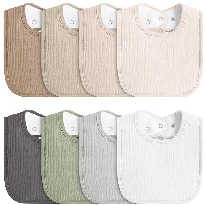 8-Pack Baby Muslin Bibs, Soft Cotton Drool Bibs by MairMore
