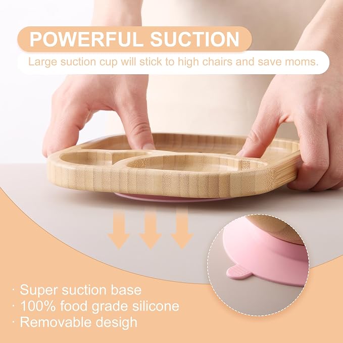 Suction Plates Bowls Set for Baby Toddler Non-Toxic Bamboo Feeding Set - Image 3