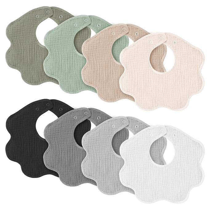 Konssy Muslin Baby Bibs 8 Pack, 100% Cotton Absorbent Bandana Drool Bibs by Konssy