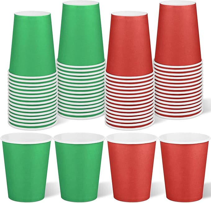 URATOT 60 Pieces 9 Ounce Disposable Paper Cups Christmas Party Cups Red Green by URATOT