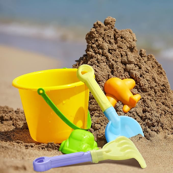 Skylety 8 Pieces Kids Beach Sand Shovels Colorful Plastic Rake Sand Sifter Toy - Image 4