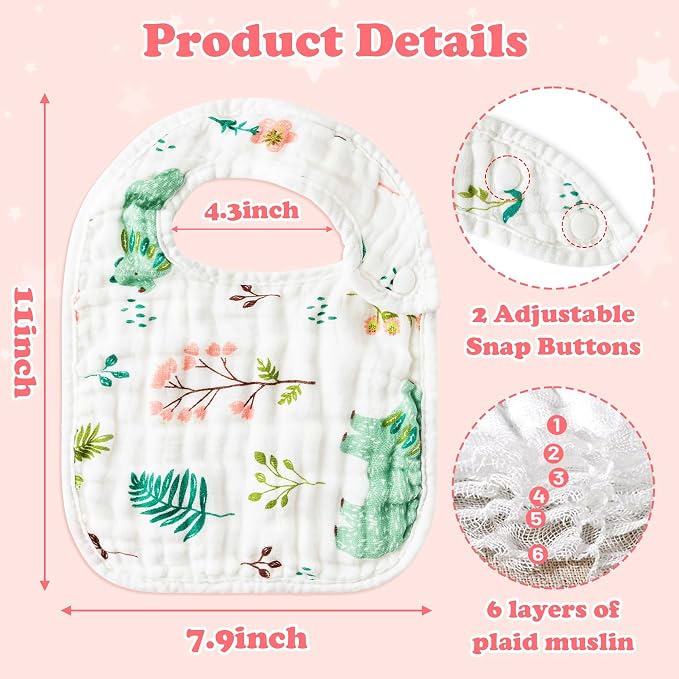 Zainpe 6Pcs Snap Muslin Cotton Baby Bibs Summer Cactus Patterns Infants - Image 2