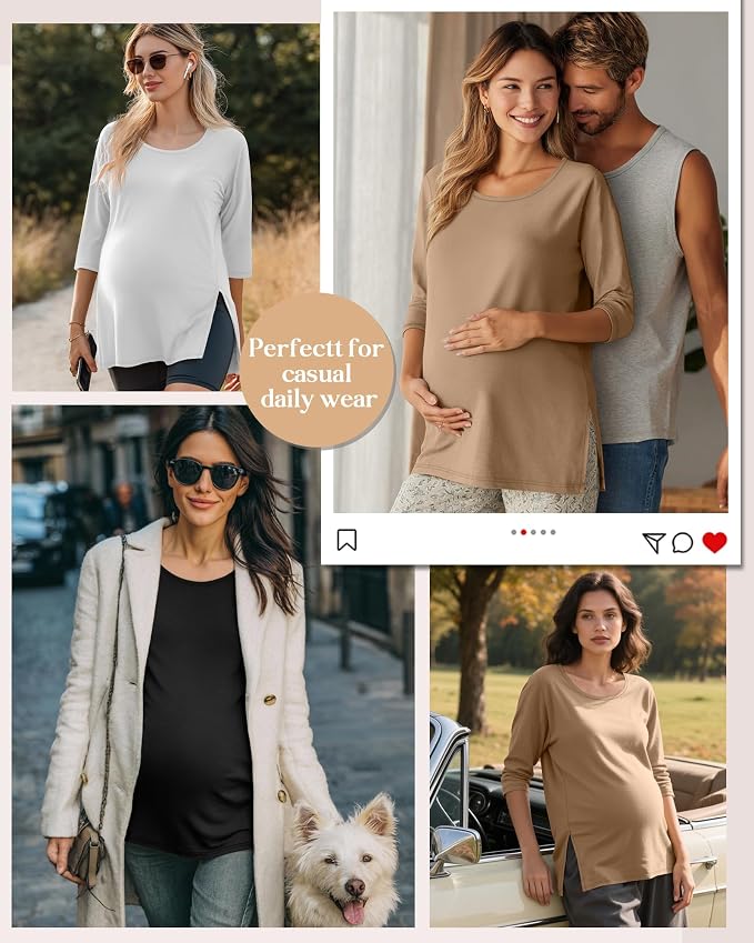 3 Pack Women's 3/4 Sleeve Maternity Shirts Elbow Length Clothes Round Neck - Image 5