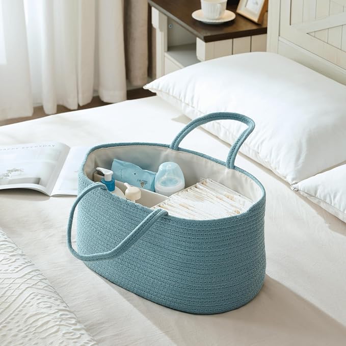 Baby Diaper Caddy Organizer, Extra Large Cotton Rope Nursery Diaper Basket - Image 3