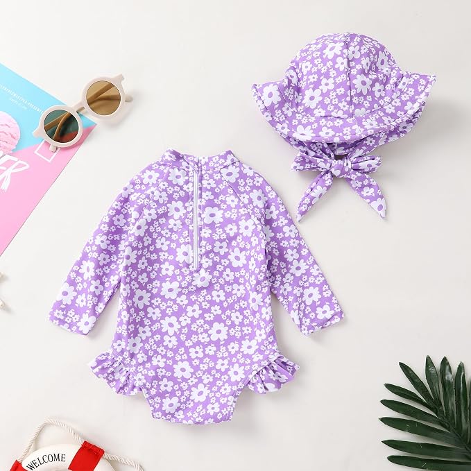 Infant Baby Girl Swimsuit One-Piece Long Sleeve Rash Guard - Image 3