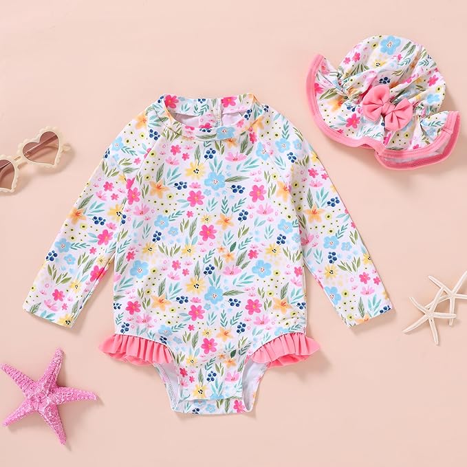 Infant Baby Girl Swimsuit One-Piece Long Sleeve Rash Guard - Image 2