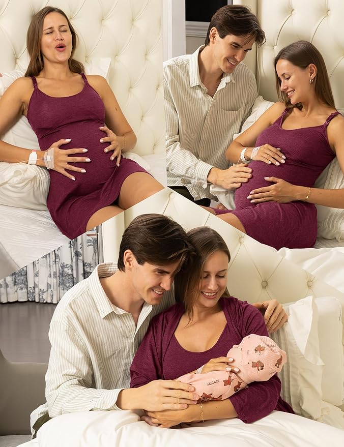 SUNNYBUY Women's Nursing Nightgown Maternity Robe Set, 3 in 1 Labor Delivery - Image 6