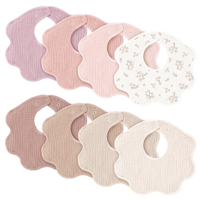 Konssy Muslin Baby Bibs 8 Pack, 100% Cotton Absorbent Bandana Drool Bibs by Konssy
