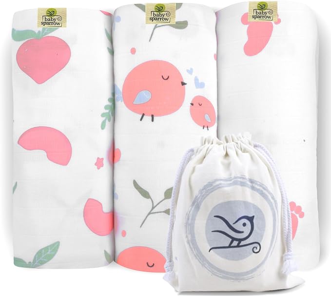 BabySparrow 3 Pack Muslin Swaddle Blankets by Unknown