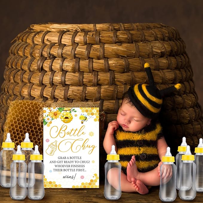 TrelaCo Cool Baby Shower Games Wooden Bottle Chug Sign Bee Theme Gift Sets and - Image 6