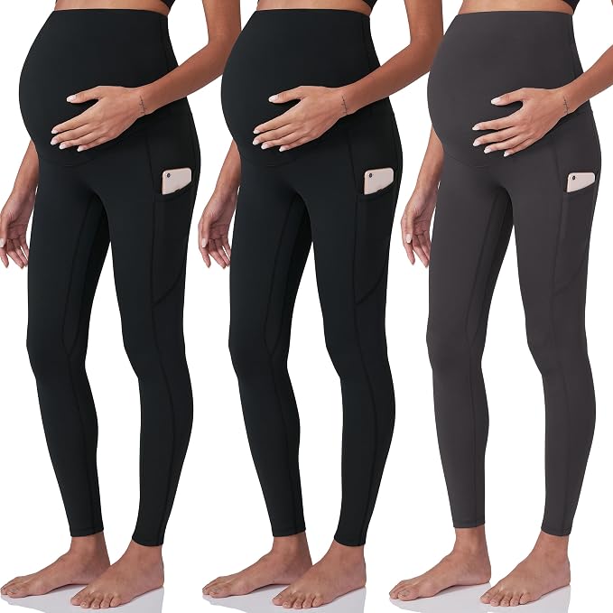 POSHDIVAH 3 Pack Women's Maternity Workout Leggings Over The Belly Pregnancy by Poshdivah