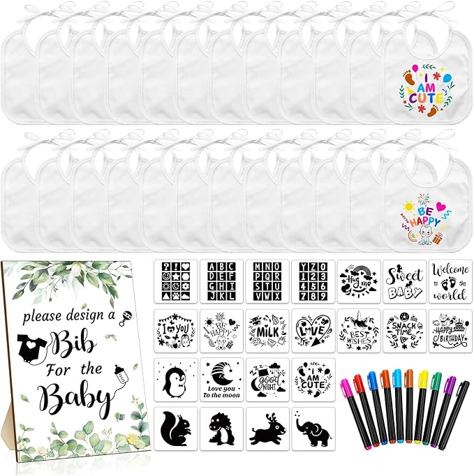 Newwiee 55 Pcs White Bibs for Baby Decorating Design a Bib Decorate Plain by Newwiee