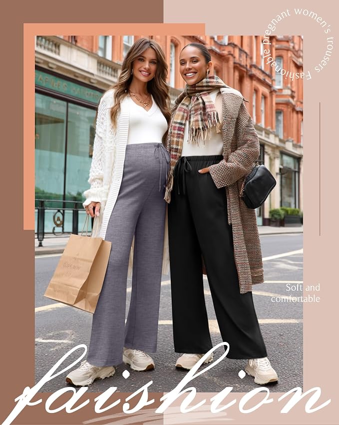 3 Pack Maternity Pants for Women Over The Belly Lounge Work Pregnancy Pants - Image 2