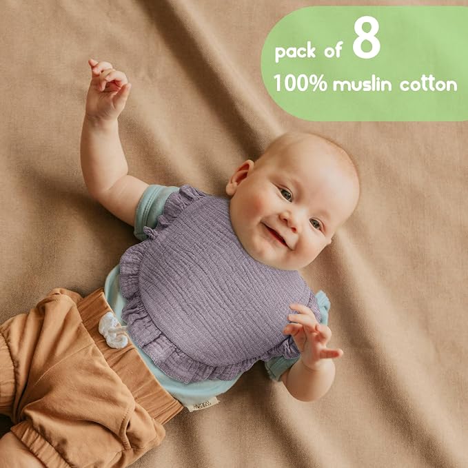 Baby Bibs Muslin Bibs 8 Pack for Drooling and Teething for Unisex Girls Boys - Image 2