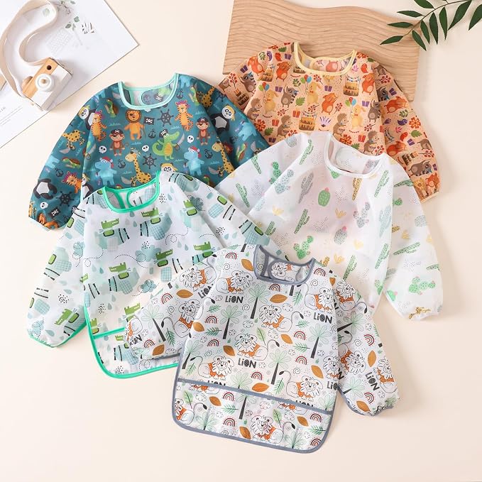 5 Pcs Long Sleeved Baby Toddler Bibs Waterproof Sleeved Bib 3-24 Months - Image 6