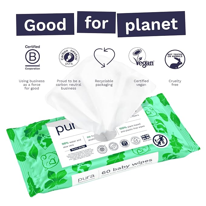 Pura Natural Sensitive Baby Wipes, 99% Water, Unscented & Hypoallergenic - Image 6