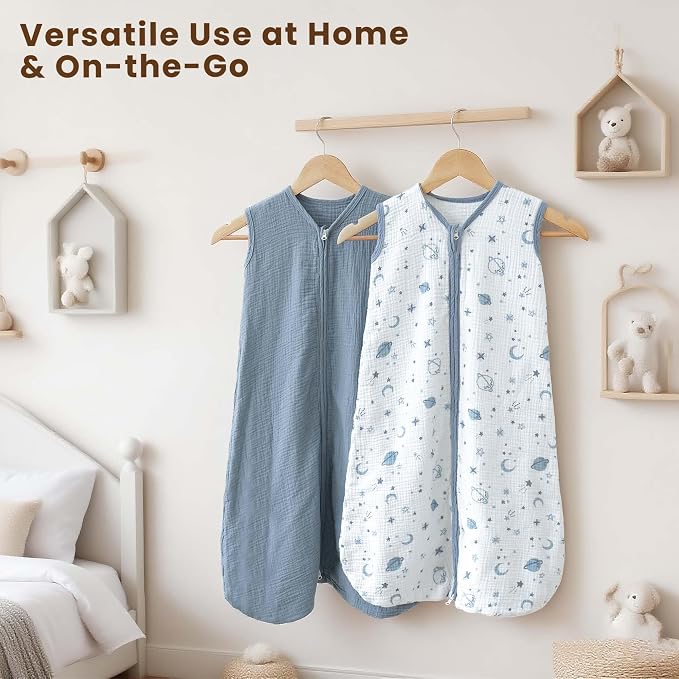 Konssy Muslin Baby Sleep Sack 0-6 Months 0.8 TOG, 2 Pack 100% Cotton Wearable - Image 7