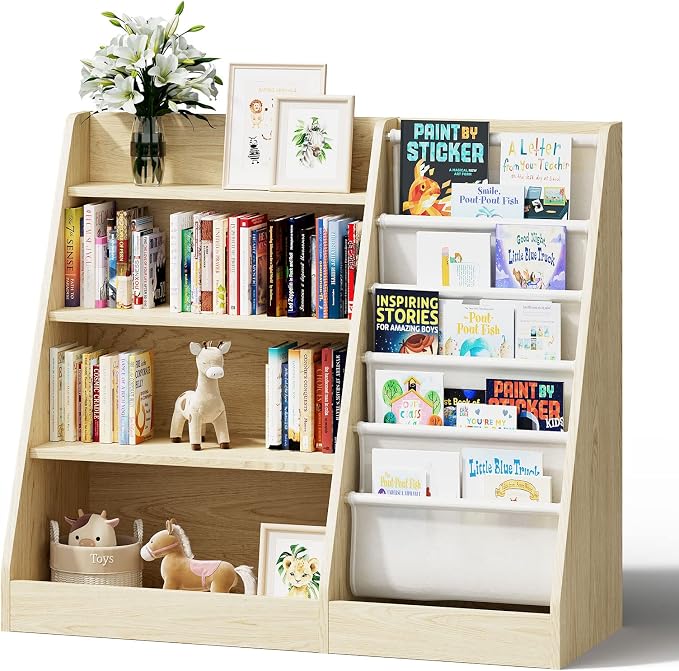 4 Tier Kids Wooden Bookshelf, Five Layer Sling Children Bookcase, Baby Storage by HedoAjim