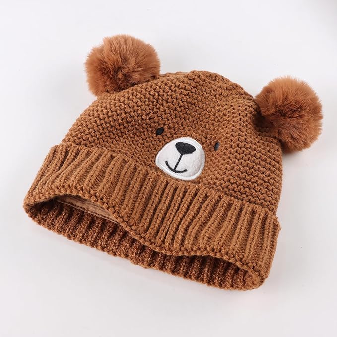 JANGANNSA Cute Bear Baby Beanie Pompom Baby Boys Hat Infant Toddler Winter - Image 5