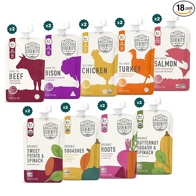 Serenity Kids 6+ Months Meats + Veggies Mixed Baby Food Puree Pouch Variety by SerenityKids