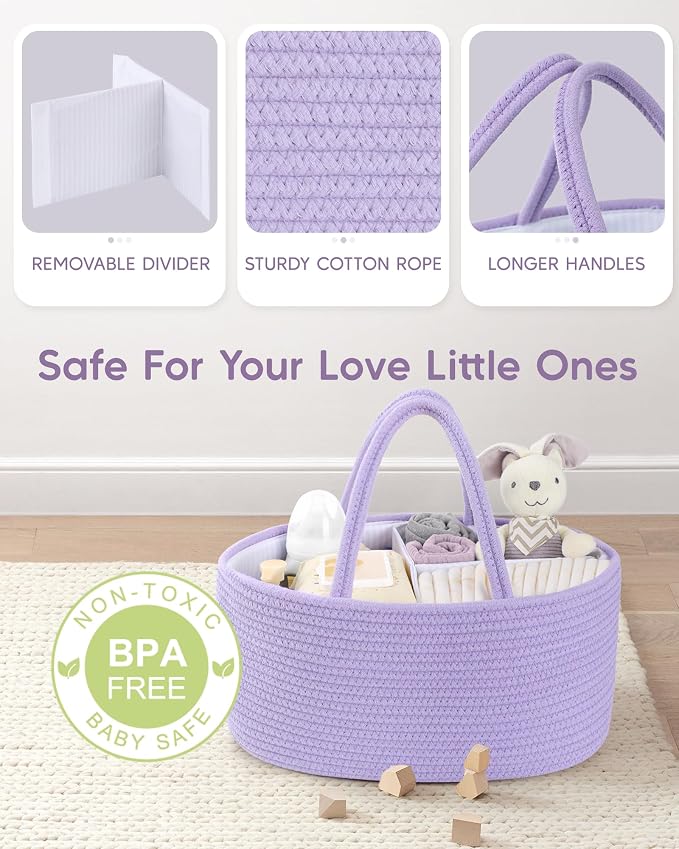 Maliton Baby Diaper Caddy Organizer, Cotton Rope Diaper Caddy Basket, Large - Image 3