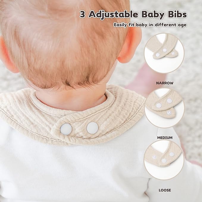 Susurration Muslin Baby Bibs 8 Pack Bandana Drool Bibs, Soft Square Adjustable - Image 6