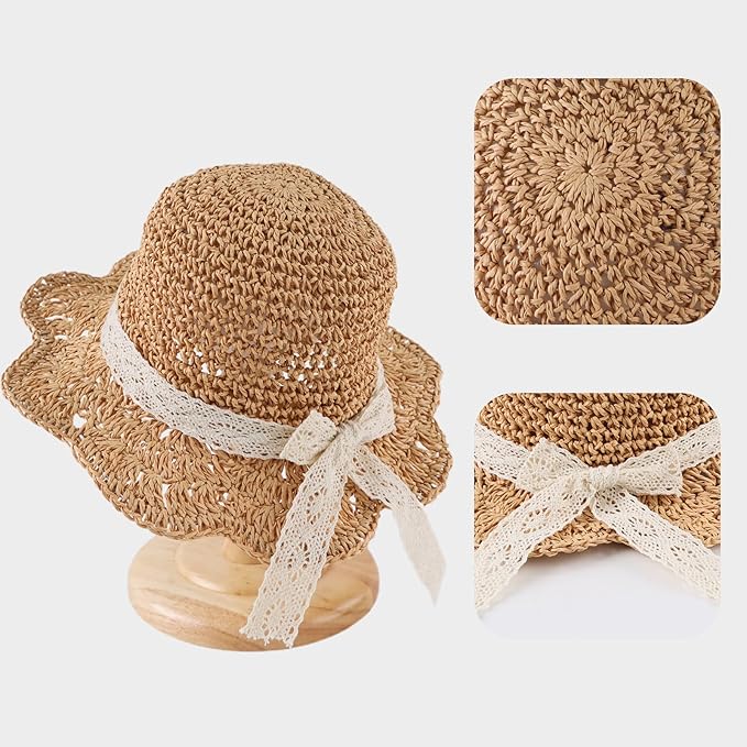 Baby Girl Straw Hat Outdoor Baby Sun Protection Hats Summer Bowknot Beach Cap - Image 3
